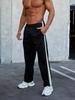 Men's Black and White Striped Ribbon Stitching Trousers: Embroidered Casual Fitness Sweatpants for Teens