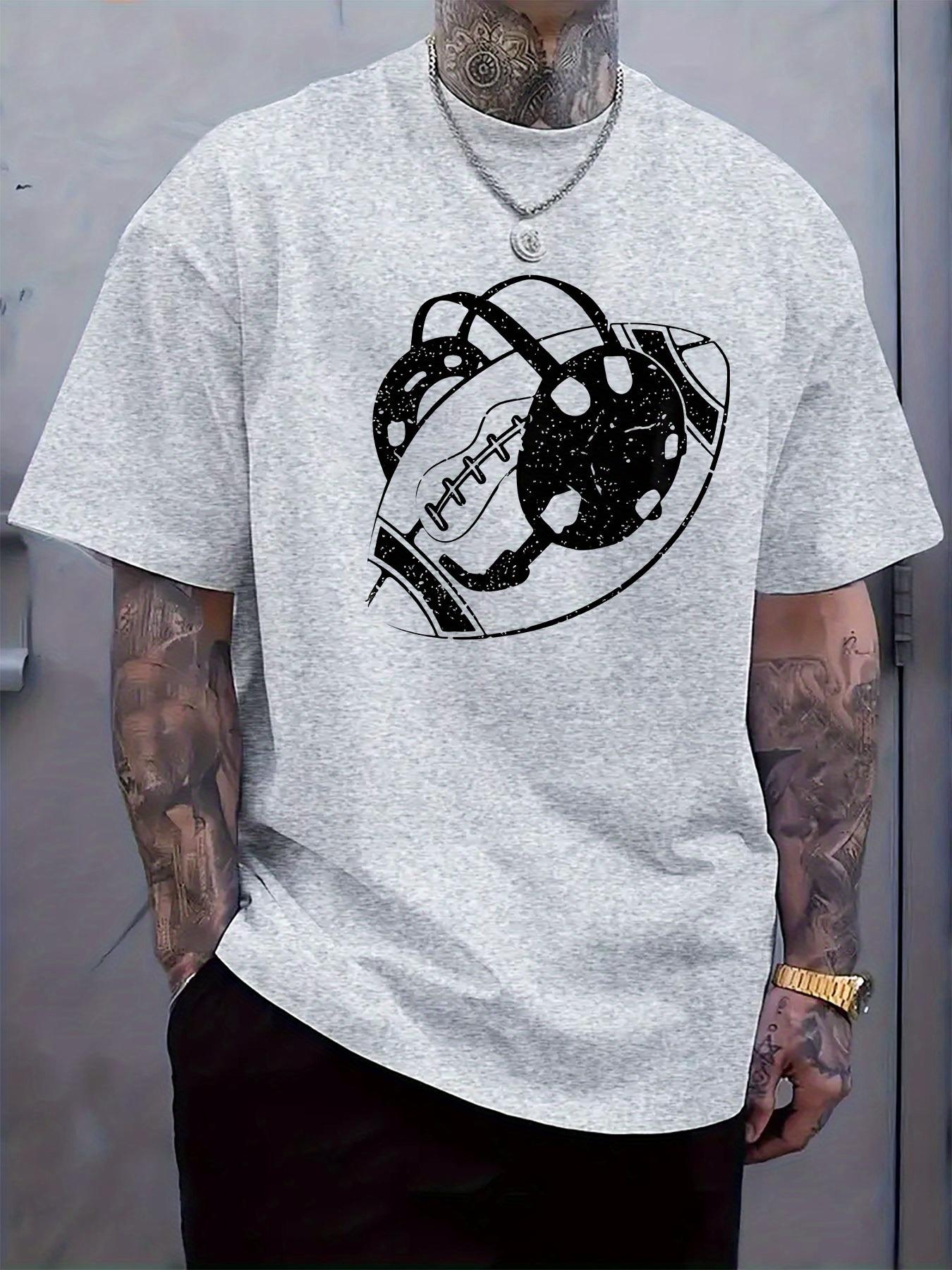 Casual Graphic T-shirt with Football and Helmet Print - Short Sleeve M