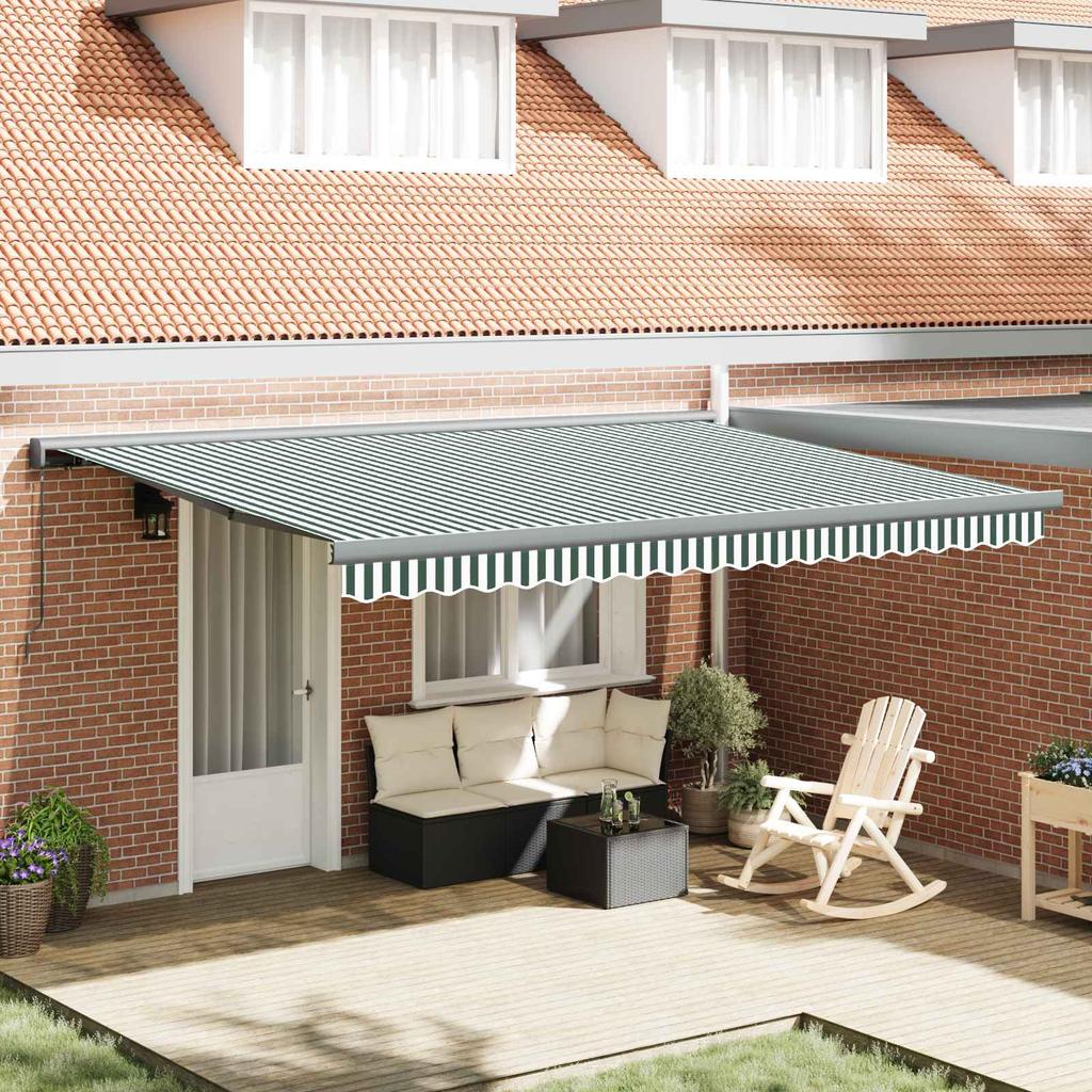 Retractable Awning Green and White 4 X 3 M Linen and Aluminum
