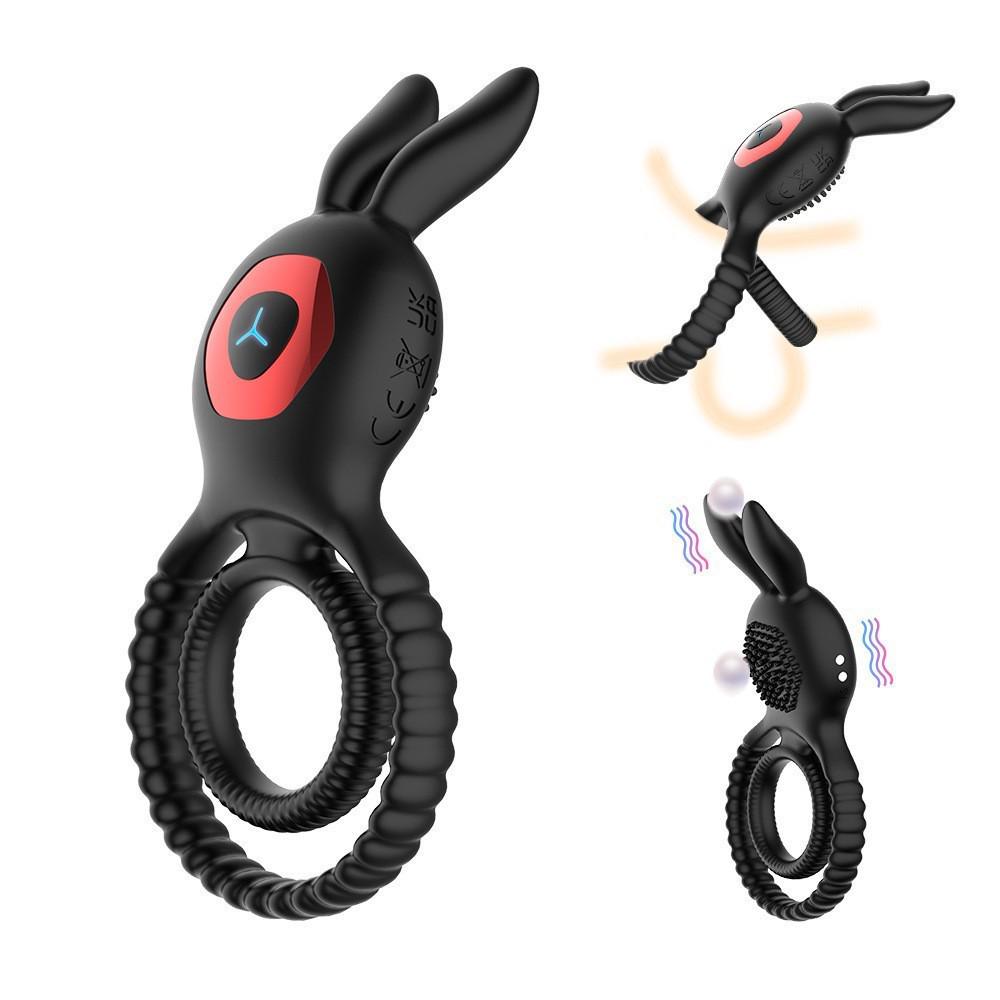 Cross Rabbit Vibration Ring: Male Lock & Nipple Testicle Massager
