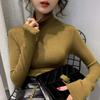 Elegant Threaded Turtleneck Base Shirt Women's Spring Vintage Underwear Thin Slim T-shirt Office Lady Heap Collar Casual Tops 2025 New