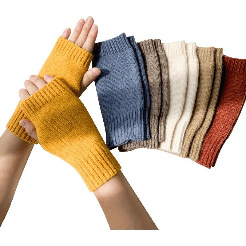 DX Knitted Half-section Gloves Female Winter Dew Finger Cute Half-finger Gloves Student Writing Korean Version Warm Wool Gloves Wholesale