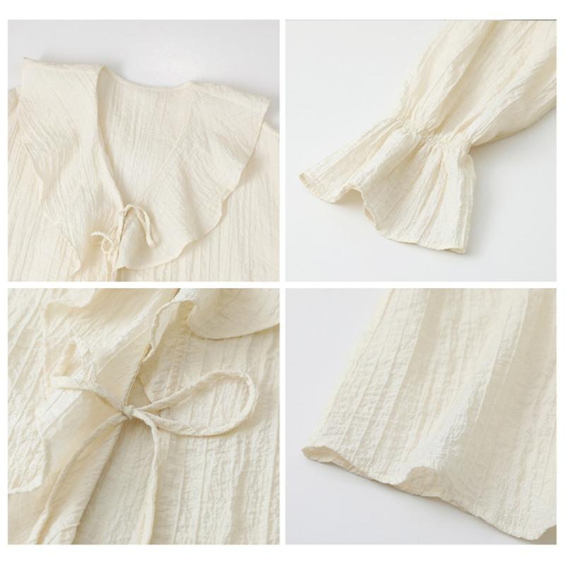 Frühlingsrüschen Schlagärmel Schnürung Vintage Lässige Hemden für Damen Mode Elegant V-Ausschnitt Lockere Blusen Damen Oberteile Slim Fit Einfarbiges Damenhemd 25999