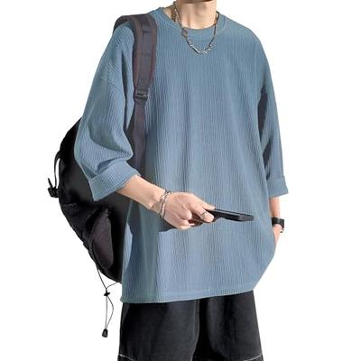 BesBet Men's 3/4 Sleeve T-Shirt, Summer Clothes, Stylish Top, Popular, Solid Color, Plus Sizes, Simple, Stylish, Loose Fit, Soft To the Touch, Cool, C