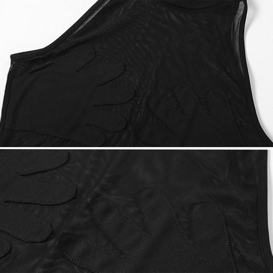 O-neck Sleeveless Hip Wrap Hand-shaped Cover Bodycon Dress Ruched See-Through Mesh Stitching Sexy Mini Dress Club Wear
