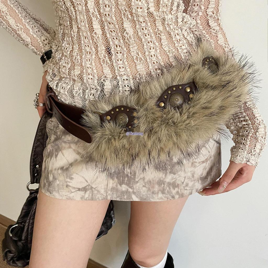 Women's Retro Western Studded Brown Flower Belt for Skirts & Jeans