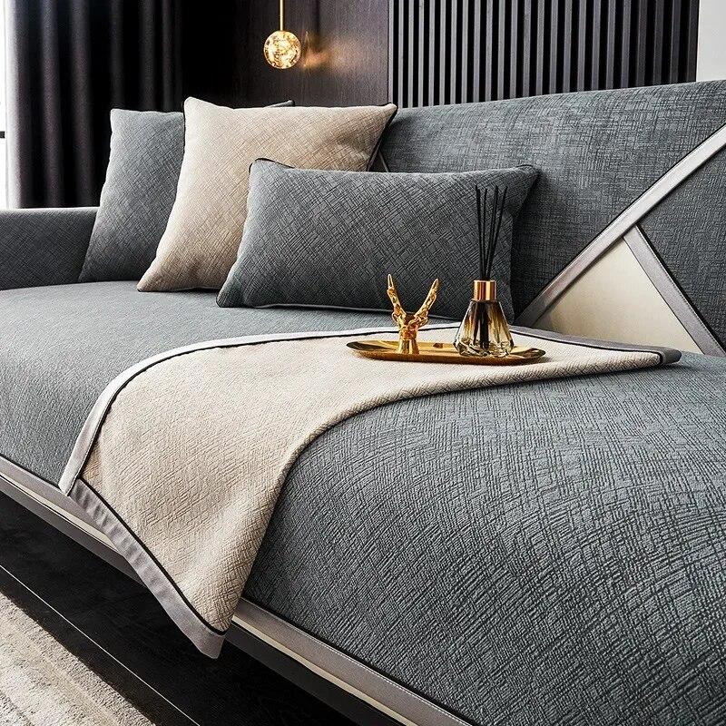 Sofakissen aus gesäumtem Leder, modernes, minimalistisches und hochwertiges Anti-Rutsch-Kissen, vier Jahreszeiten, universeller leichter Luxus-Sofabezug