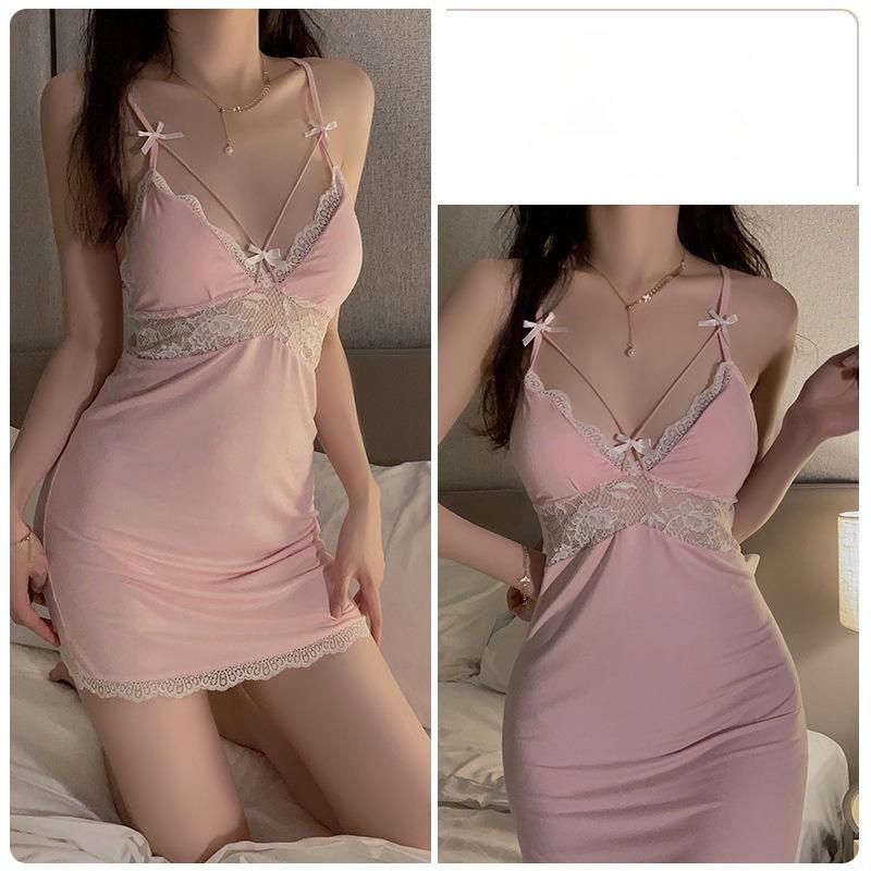 

Women’s Plus Size Sexy Cami Sleep Dress Solid Color Backless Nightdress with Built-In Pads XXXL рожевий
