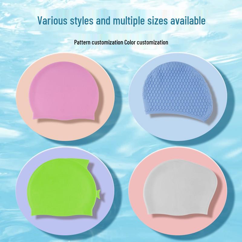 Adult & Children's Silicone Swim Cap - Unisex, Solid Color, Plus Size, Customizable with Logo