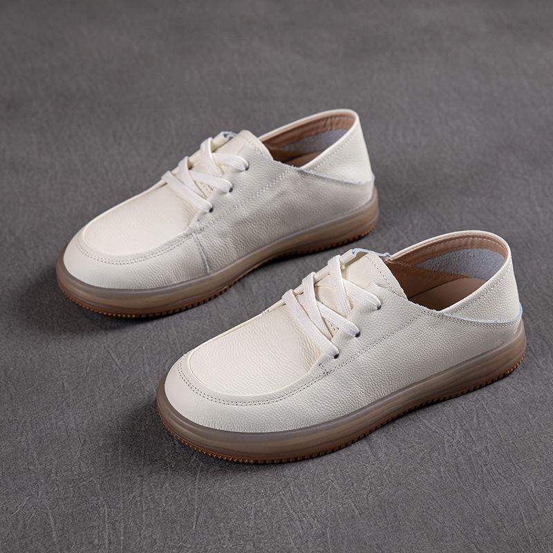 

The first layer of cowhide small board shoes for women in the spring of 2025, the new genuine leather casual flat-soled thick-soled small leather sho 40