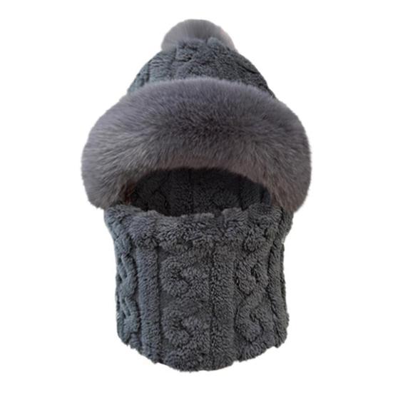 Gorro Pulôver 3-em-1 Gorro de Tricô Cor Sólida Decoração de Bola de Pelúcia Forro de Lã Cachecol Máscara Facial Chapéu Acessórios para Clima Frio