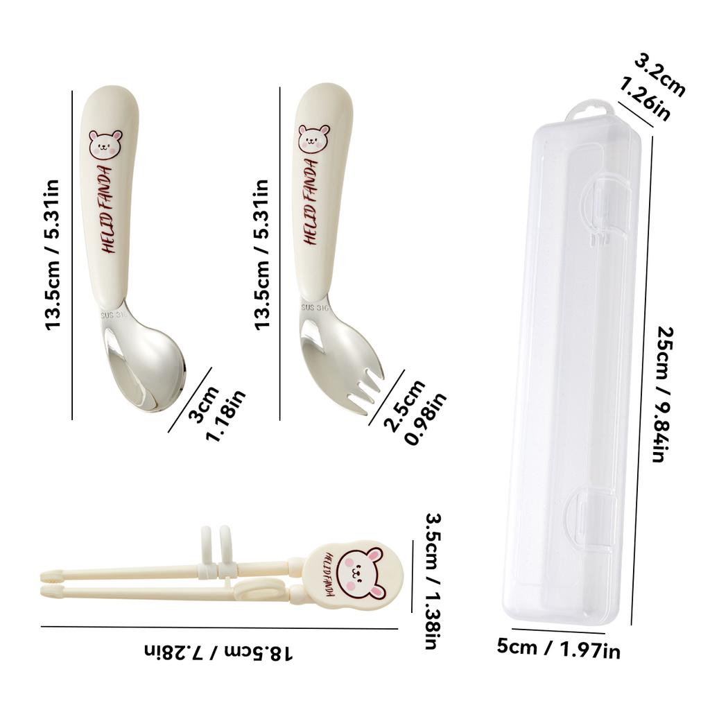 Tragbares Kindergeschirrset aus 316 Edelstahl, niedliches Fütterungsbesteck, Löffel, Gabel, Lernstäbchen, Kinderbesteck