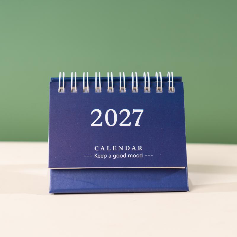 1Pcs 2027 Mini Coil Standing Desk Calendar Waterproof Page Flip Planner for Office Workers Daily Task Management