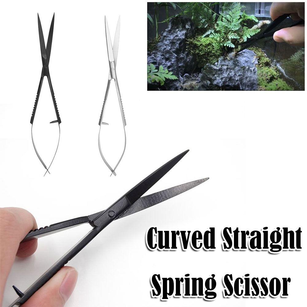 

Stainless Steel Aquarium Scissor Auto-Return Aquatic Plant Trimmer Landscaping Accessories Silver Straight