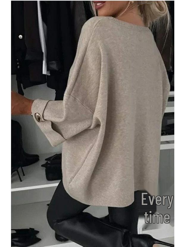 2025 Jesień Damski Wszechstronny Casualowy Top z Okrągłym Dekoltem