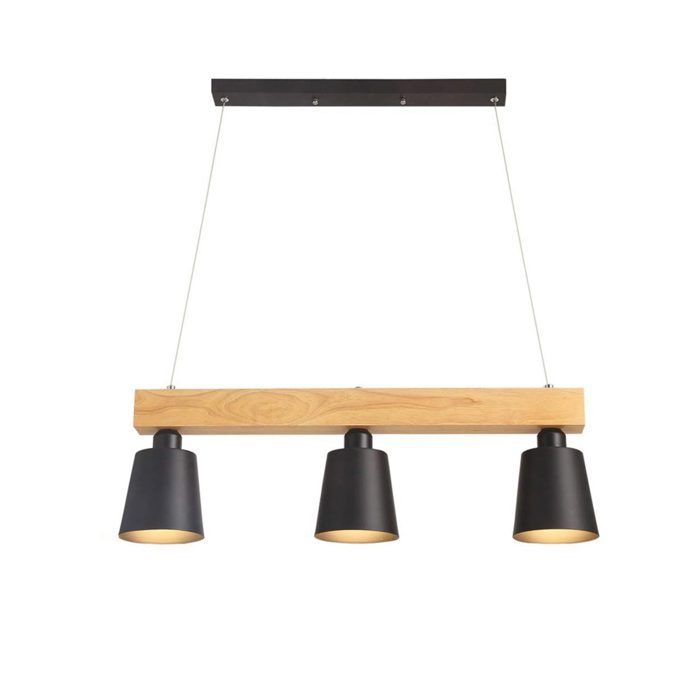 Suspension - NETTLIFE - Suspension table à manger - Bois noir - 3 ampoules E27 - 70x14x23 cm