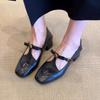 Fashion Hot Selling 2025 New Soft Leather Mary Jane Shoes French Buckle Hollow Out Retro Camellia Design Low Heel Women's Casual Shoes