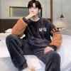 Winter, Coral Fleece, Pajamas, Men's Clothing, Thickened Fleece, Round Neck, Long Sleeved Pants, Suits, Home Clothes
