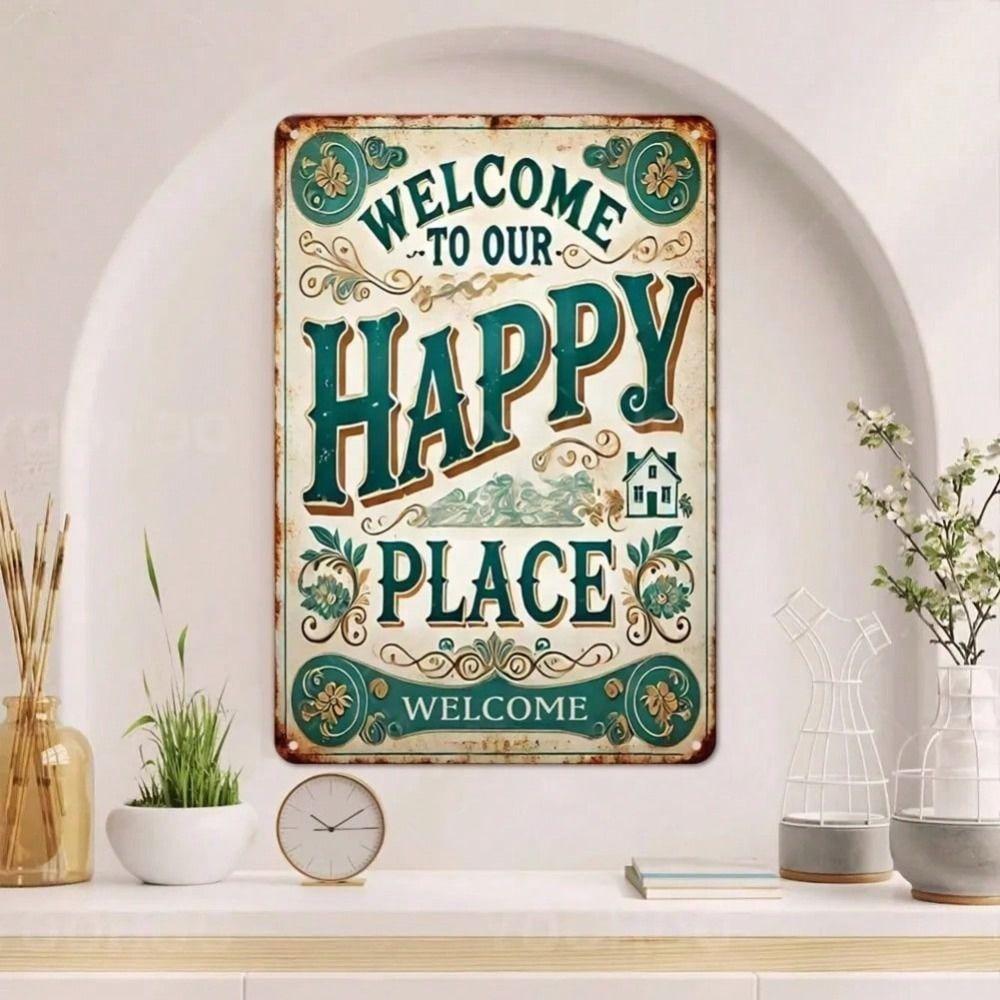 Welcome To Our Happy Place Vintage Metal Sign Home Wall Decor 8x12in