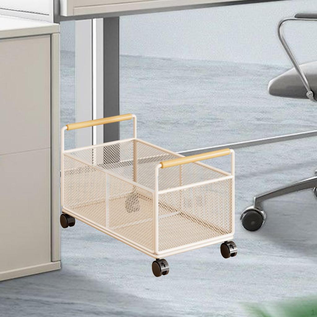 Mesh Rolling File Cart Organizer with Handle Multifunctional Portable Wheels Storage