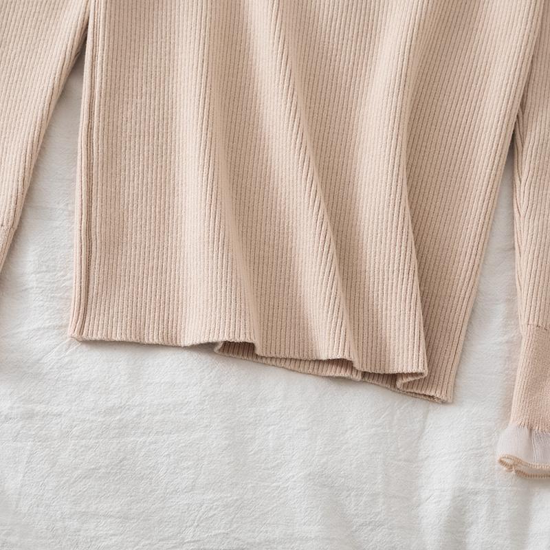 Koreanischer Mesh-Spleiß-Pullover Langarm Elastisch Weiße Oberteile Damen Herbst Winter Kleidung Slim Strick Weicher Pullover Knopf Halber Rollkragenpullover