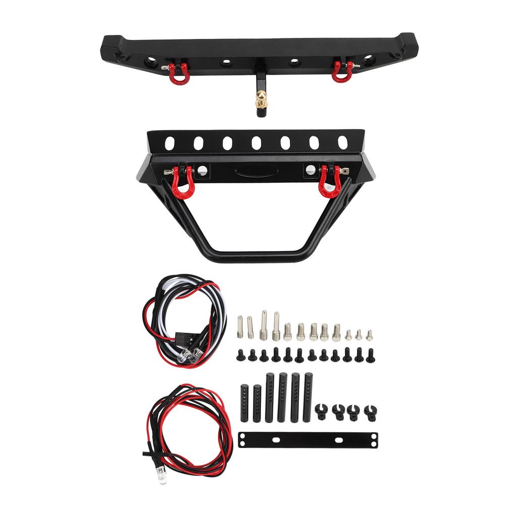 RC Crawler Bumper Black Front and Rear Bumper with Winch Mount Shackles LED Lights for Axial SCX10