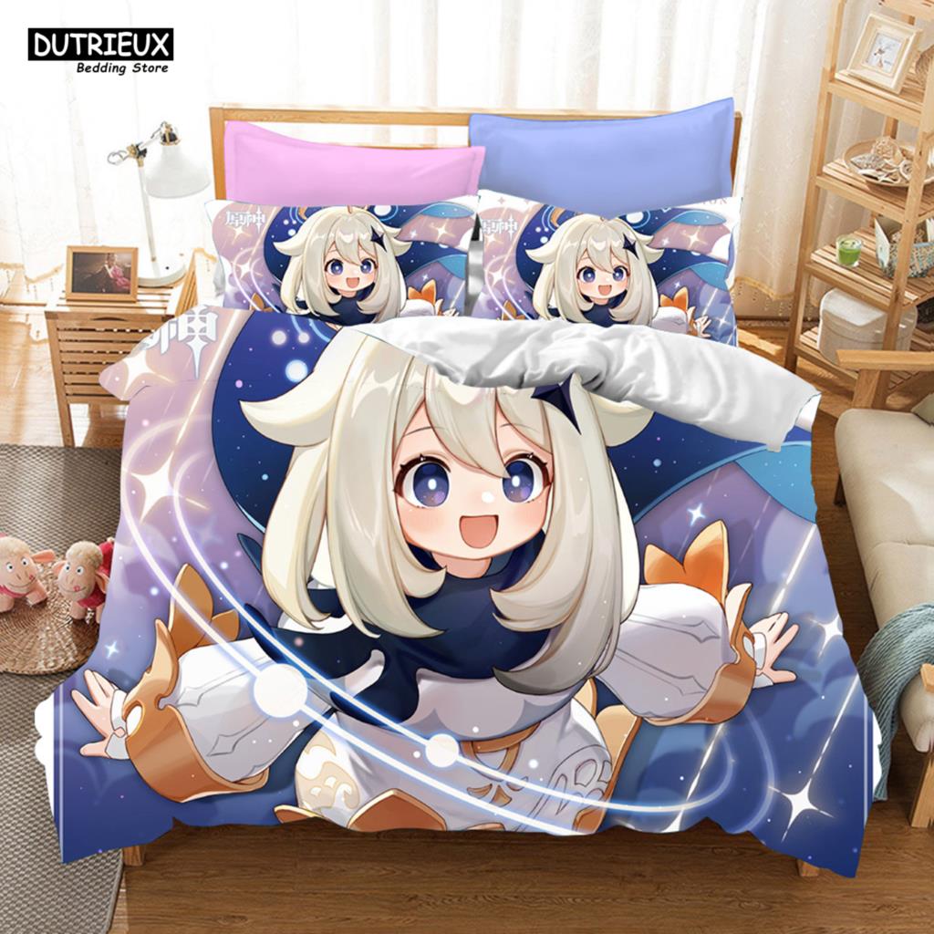 3D Game Genshin Impact Bedding Sets Keqing Xiao Duvet Cover Set 2/3 Pieces Boys Adults Single Full Queen King Size Bed Linen