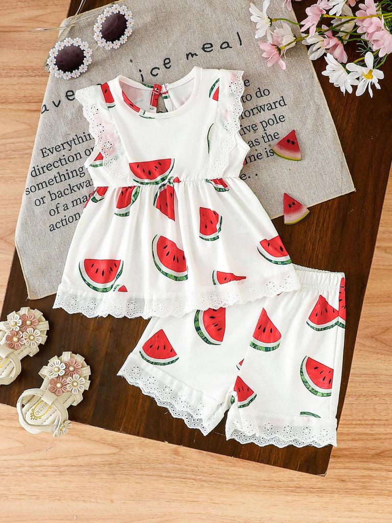 Baby Girl Floral Lace Short Sleeve Outfit Set
