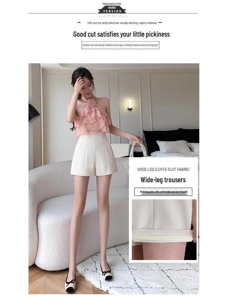 Women's Slimming A-Line Black Shorts - Summer Design, Wide-Leg, Casual, with Back Zipper for Outdoor Wear
