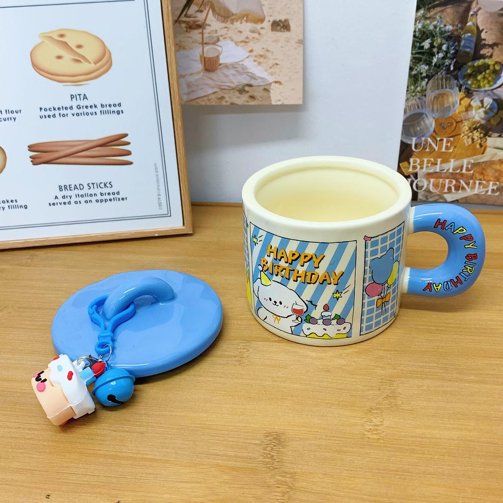 Cute Mug with Lid Creative Ceramic Cup for Women New High Looking Couple Water Cup for Girls Giving Birthday Gifts