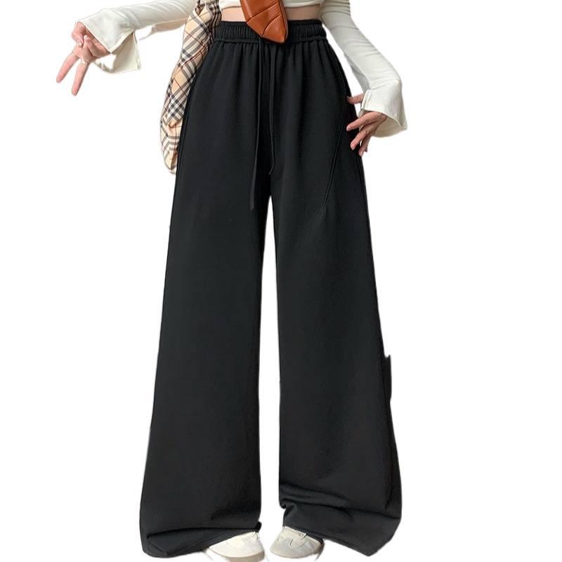 2026 Spring Plus Size Women's Wide-Leg Drawstring Pants - Casual, Elastic Waist, High-Waisted, Slimming Fit