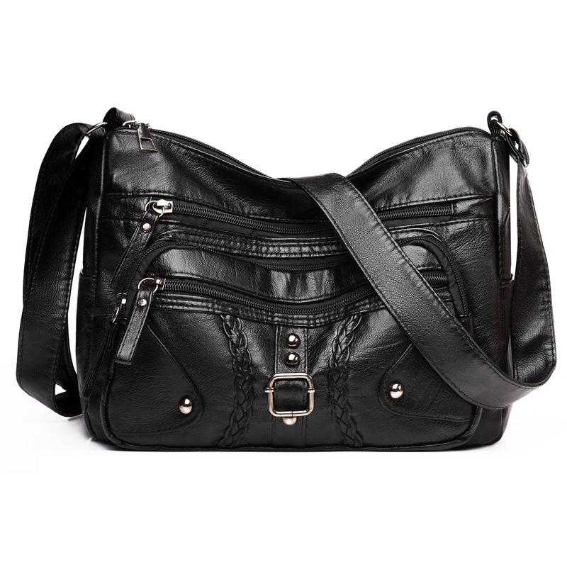 

Сумка для мами середнього віку багатошарова з м якої шкіри модна все-в-одному великої місткості на одне плече через плече чорний