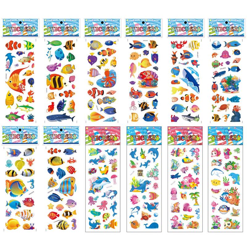 12 Sheets/Pack Kids Stickers 3D Puffy Bulk Cartoon Zoo Animal / Fruits Various Scrapbooking Stickers for Girl Boy Birthday Gift