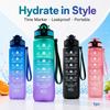 1000ml Plastic Water Bottle with Time Marker, Leakproof Portable Gradient Sports Bottle for Women Men, Gym Yoga Hiking Office