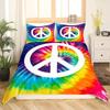 Boho Hippie Psychedelic Flowers Duvet Cover Colorful Peace Sign Bedding for Boys Girls Women Bedroom Decorative Rainbow Tie Dye