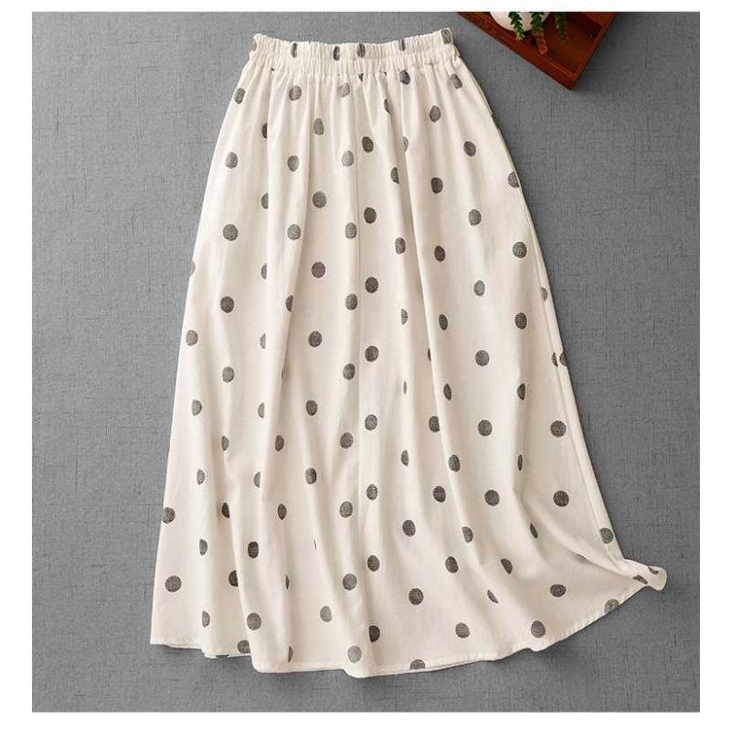 2025 Summer Black and White Polka Dot Tight Waist Casual Versatile Literary Vintage Half-body Skirt