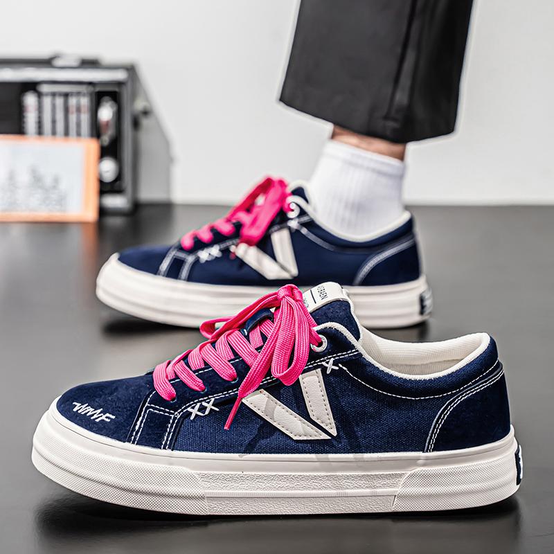 Fashion Canvas Sneakers Men Fashion Vulcanized Shoes Men Casual Black Men's Shoes Autumn Breathable Breathable Thick-soled Youth Cricket