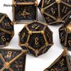 7 Pcs Black Yellow Skull Metal Dice Solid Metal Polyhedral Dice Set Suitable for Role-Playing RPG Board Game Card Game