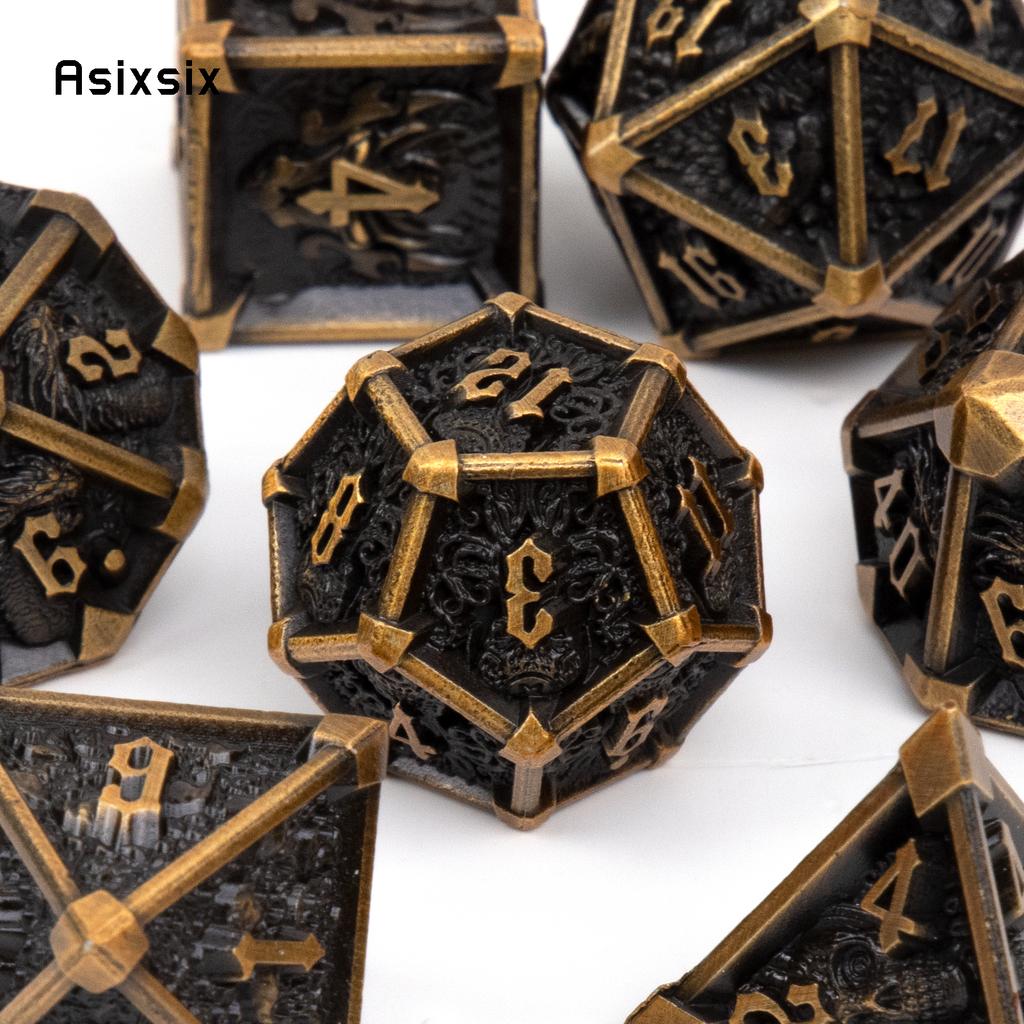 7 Pcs Black Yellow Skull Metal Dice Solid Metal Polyhedral Dice Set Suitable for Role-Playing RPG Board Game Card Game