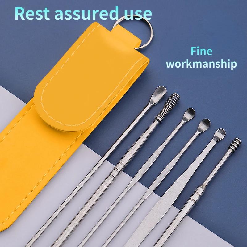 6pcs/set Stainless Steel Earpick Ear Cleaner Spoon Ear Pick Ear Wax Removal Tool Kit Ear Spoon Care for Baby Adults 6PCS Ear Care Set