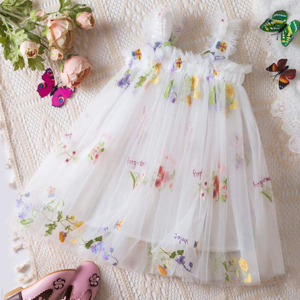 Mädchen Mode Niedlich Prinzessin Kleid Bunte Blumenstickerei Kleider
