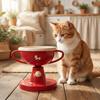 Ceramics Pet High Footed Bowl Cartoon Pet Water Feeder Container Cat Trophy Bowl  Household