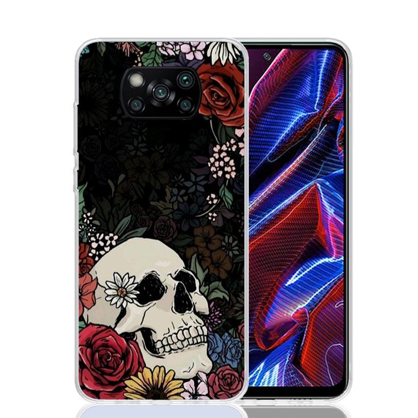 Human Skeleton Red Rose Phone Case For Xiaomi Poco F7 Ultra X7 X6 Pro X5 Redmi 15 15C 13 13C 12 12C 10 10A 10C 9 9A 9C 9T Shell