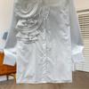 Spring New Chic Flower Long Sleeve Women's Shirts Casual Solid Single Breasted Elegant Loose Blouses Women Tops Vintage Lace-up Ladies Blouse 25810