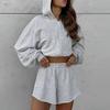 Womens Street Style Tracksuit Solid Color Long Sleeve Top Shorts Set Casual Daily Wear