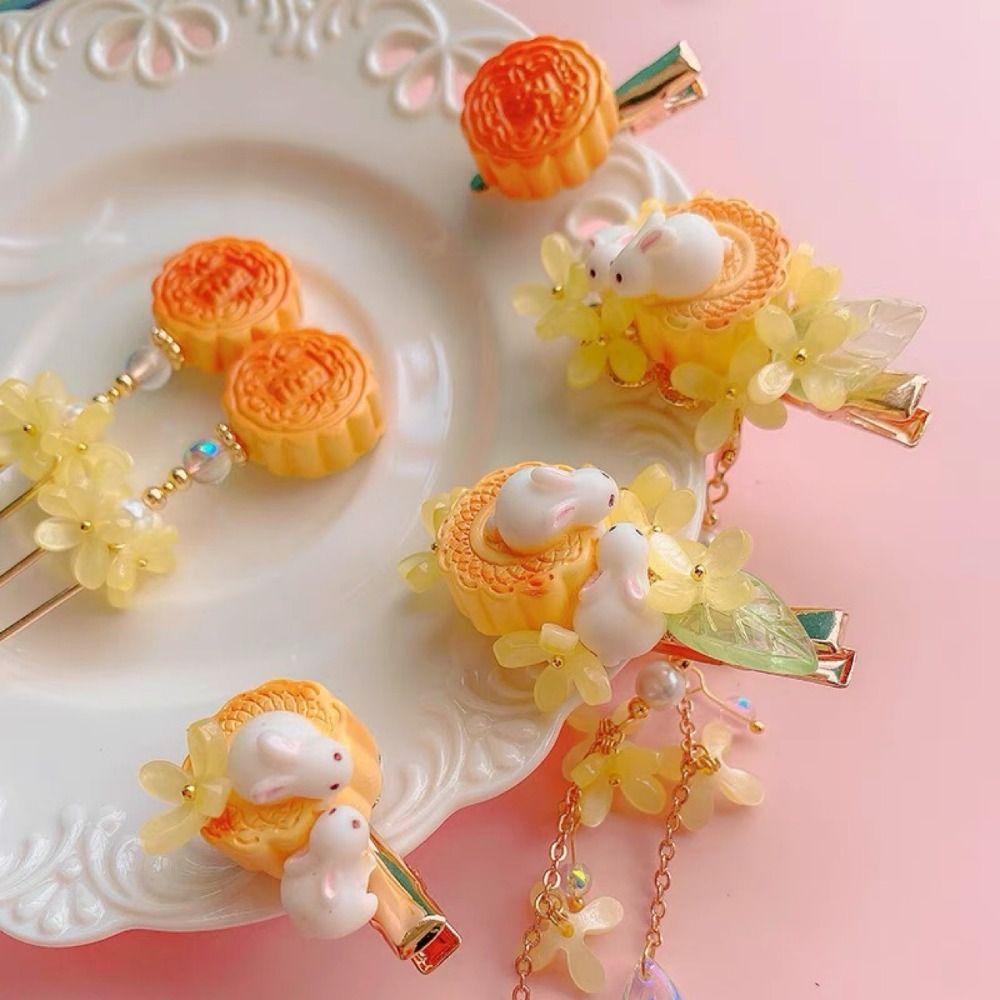 

Elegant Mooncake Hair Clip Temperament Rabbit Hairpin Creative Mid Autumn Hair Clip Cosplay Style B