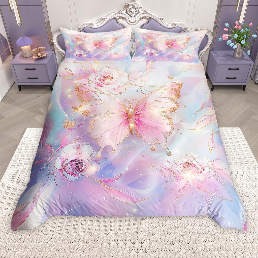Comforter Homewish Chic Butterfly For Girls Colorful Glitter Stars Comforter Set Rainbow Flowers Bed Set