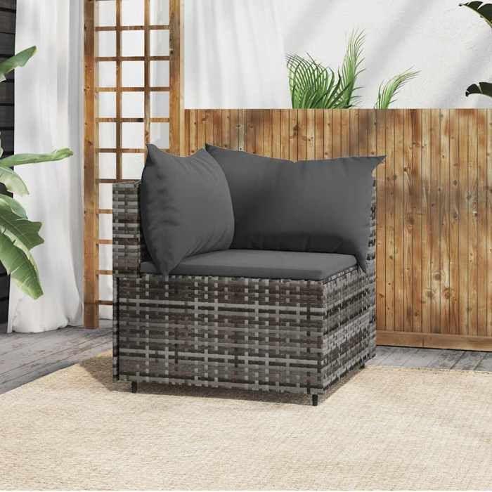 VidaXL Garden Corner Sofa with Gray Cushions Wicker, Sofa, Garden Sofa, Sectional Corner Sofa, 319761