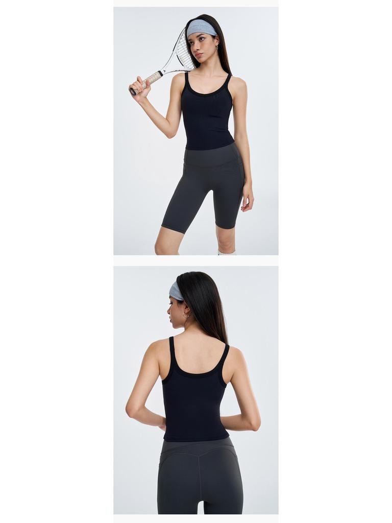 Women's Contrast Color Yoga Vest with Fixed Chest Pad - High-Strength Shockproof Sports Underwear.