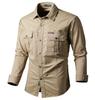 New Casual Loose Long-sleeved Tooling Shirt Men's Spring and Autumn Thin Large Size Cotton Solid Color Young and Middle-aged Old Man Dad Shirt